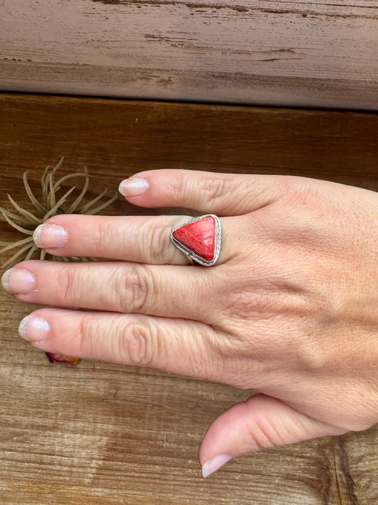 Ring - Size 8 -Red Spiny & Sterling Silver