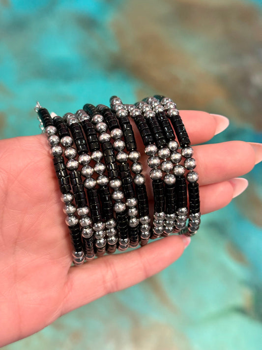 Black Onyx & Sterling Silver Bracelet – 6 1/4" – 5mm