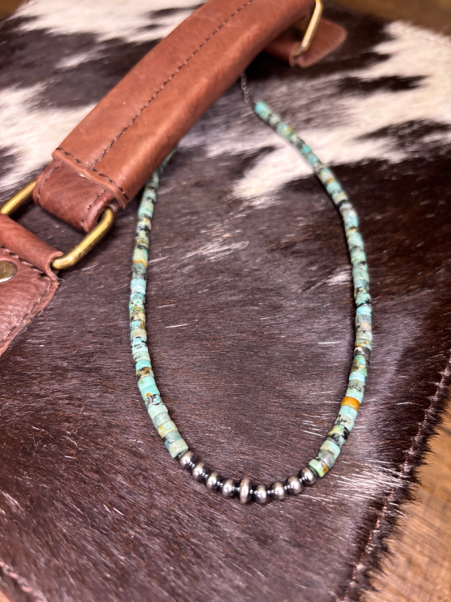 African Turquoise Heishi & Sterling Silver Pearl