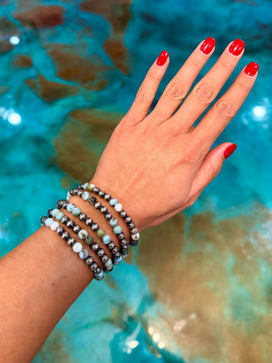 Sterling Silver & Larimar Bracelet – 6 mm Beads