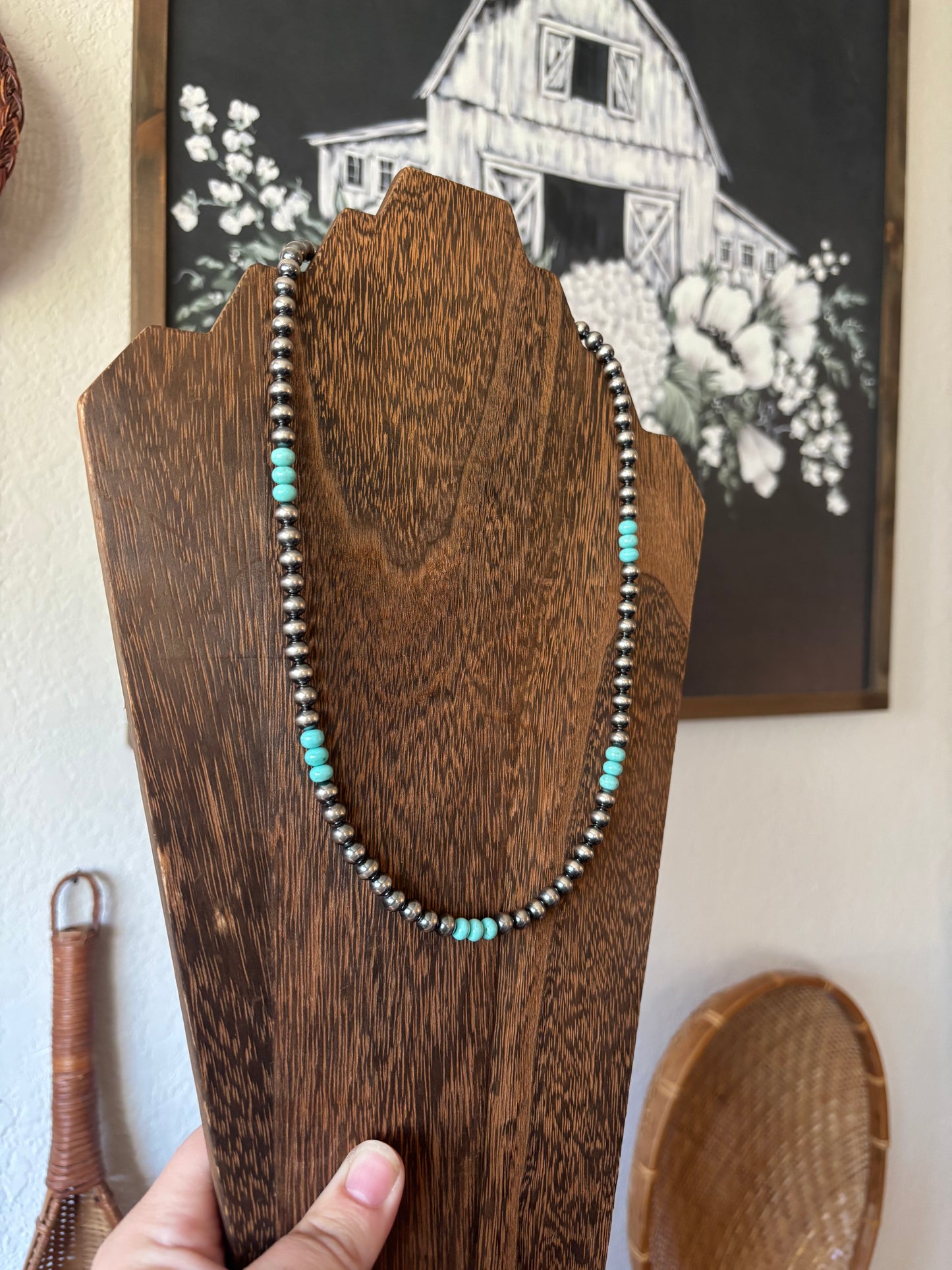 Sterling Silver Pearl & Blue Turquoise Necklace