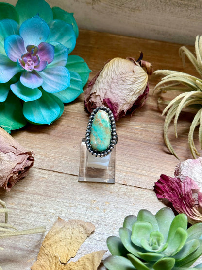 MJ Light Green Turquoise Sterling Silver Ring – Adjustable Oval