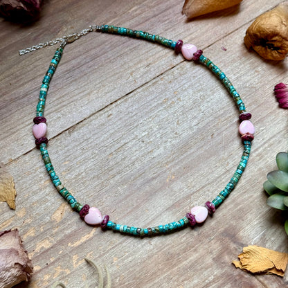 Color Pop Summer Necklace – Turquoise, Purple Spiny & Pink Conch 16"