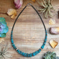 Dark Blue Turquoise Graduated Necklace with Sterling Silver Pearls & Hematite – 23”