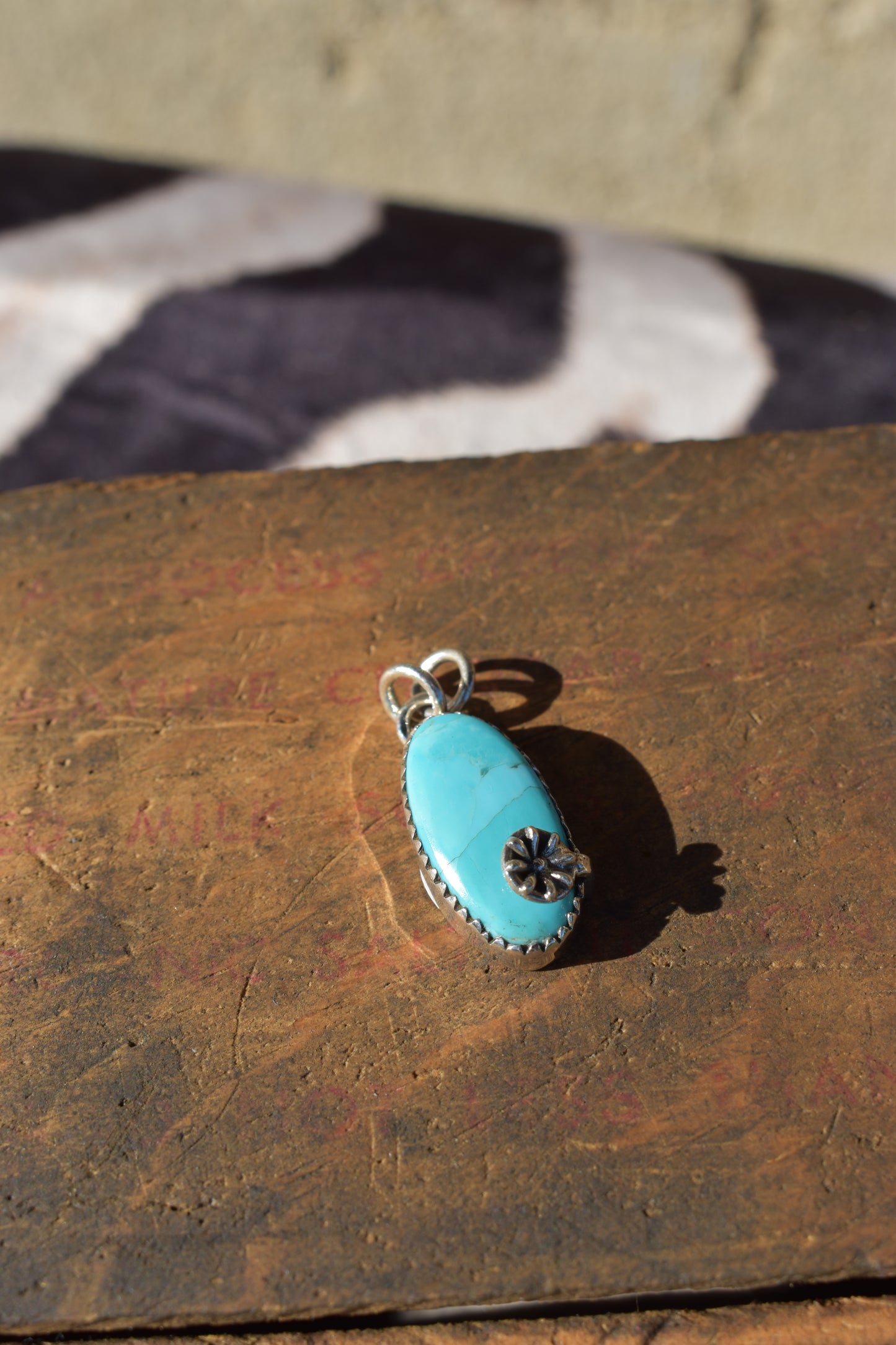Turquoise + flower pendant