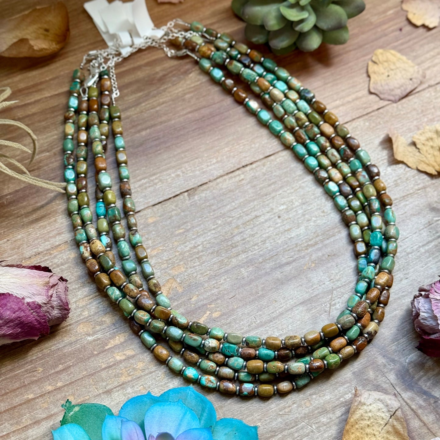 18” Turquoise Tube Necklace – Sterling Silver & Hematite
