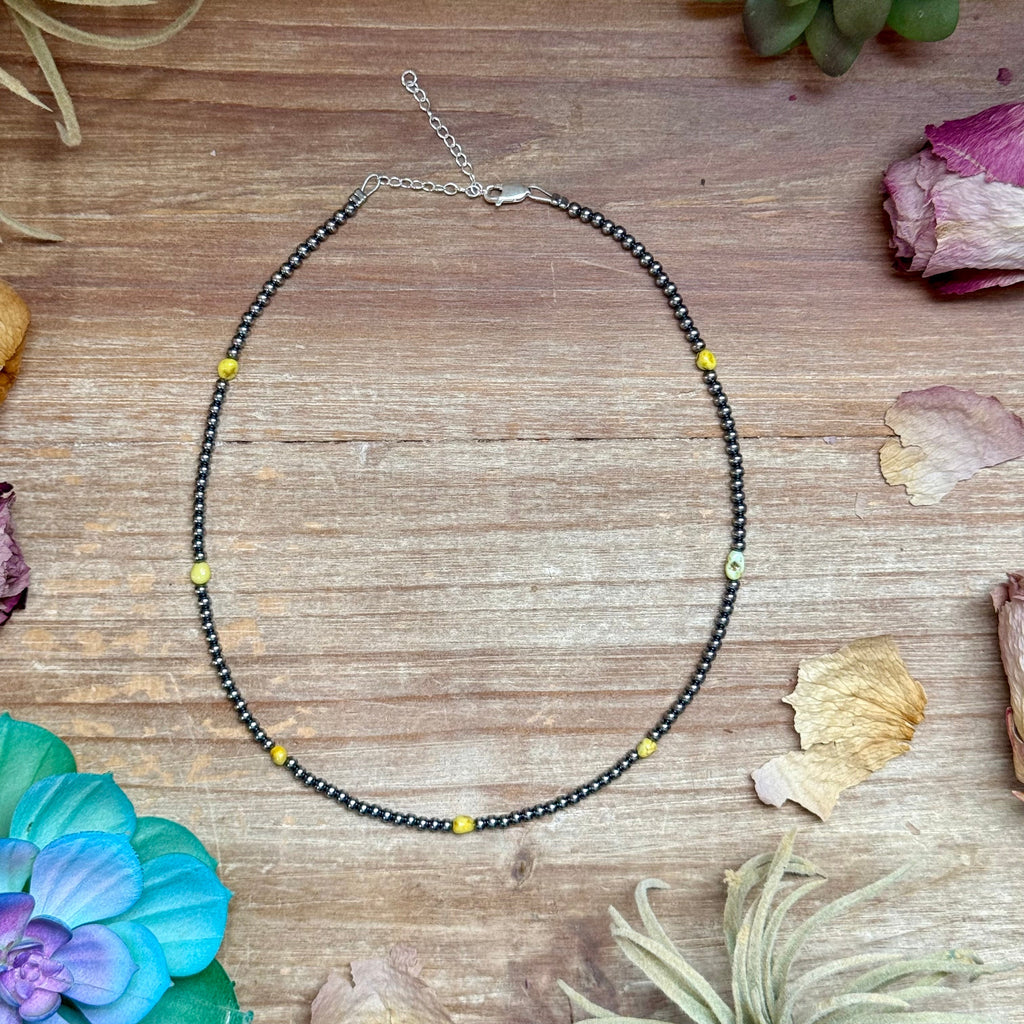 15” Palomino Turquoise Necklace – Sterling Silver Pearls