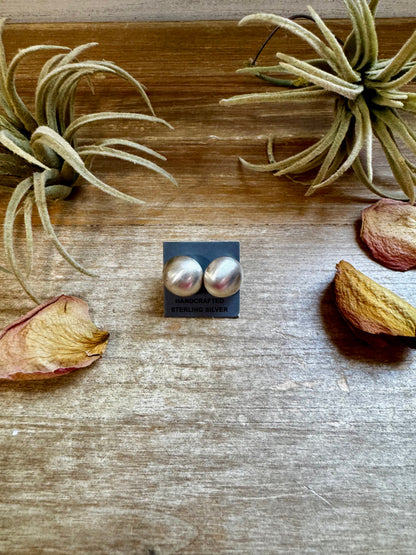 Sterling Silver Saucer Pearl Stud Earrings – 12mm, Stamp MS, USA Made