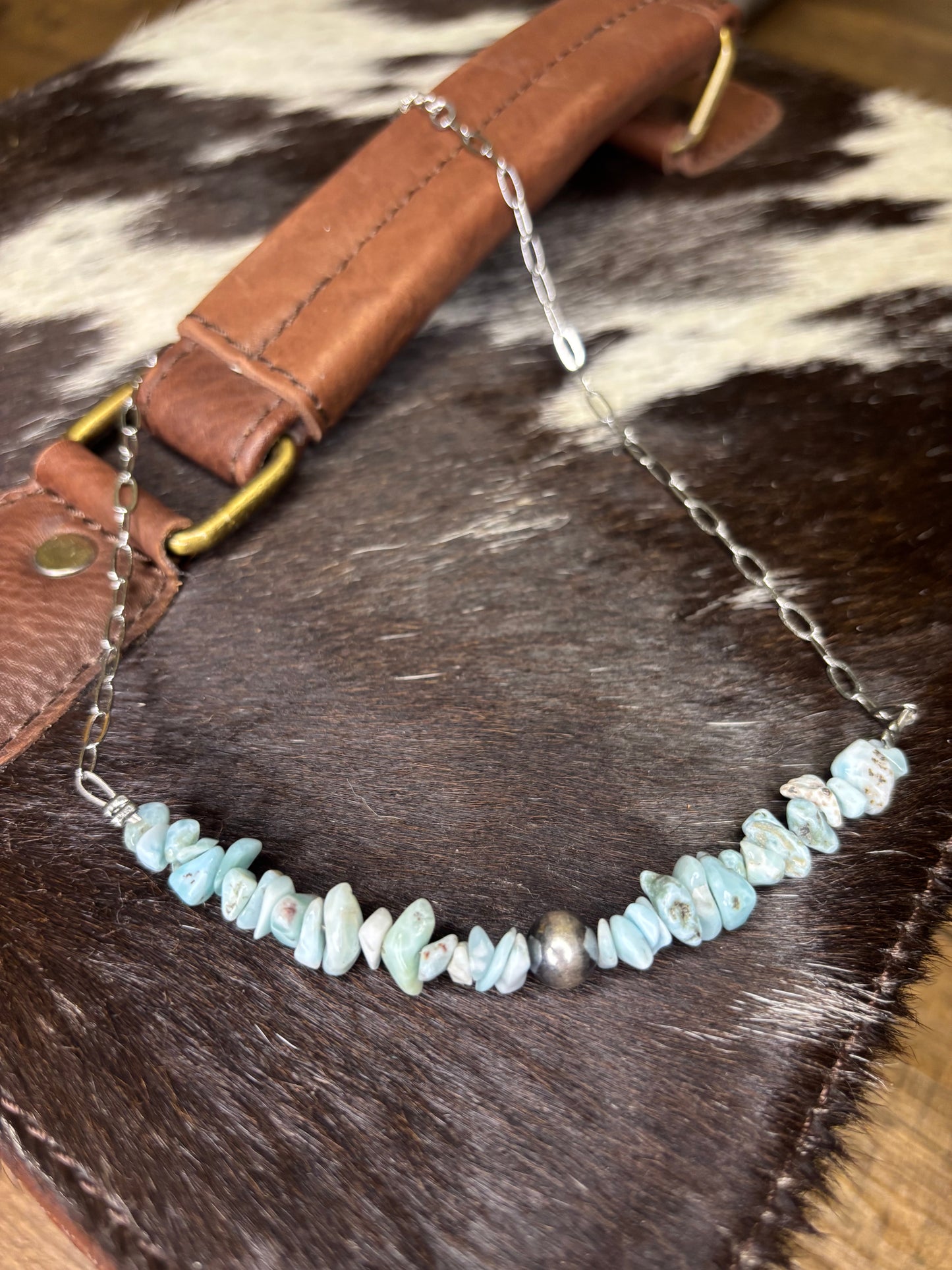 Larimar Chip Necklace – Sterling Silver & Paperclip Chain