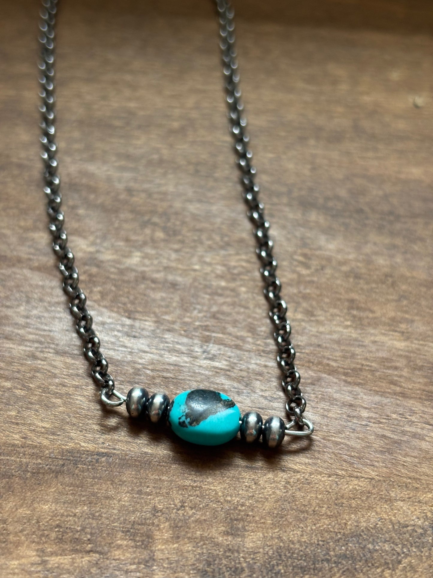 Turquoise Center & Sterling Saucer Pearl Necklace