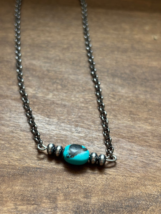 Turquoise Center & Sterling Saucer Pearl Necklace