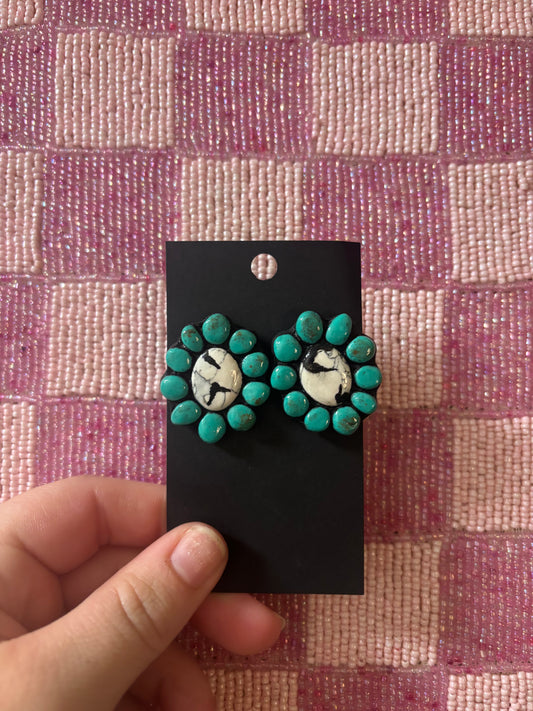 Turquoise + White Buffalo Clay earrings