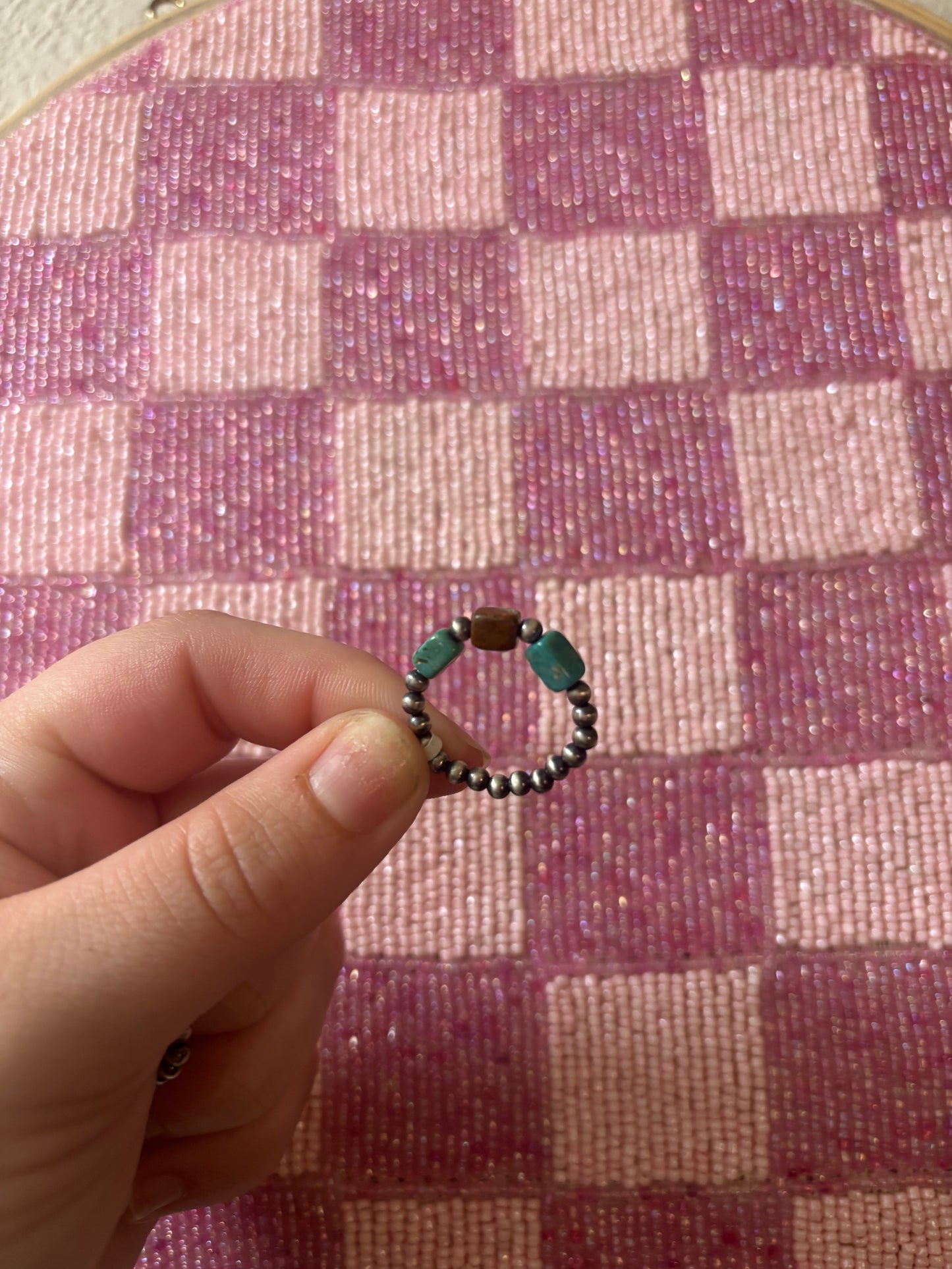 Turquoise + SS Pearl Stretch ring