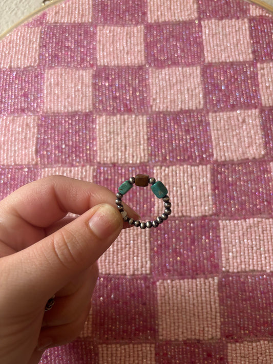 Turquoise + SS Pearl Stretch ring