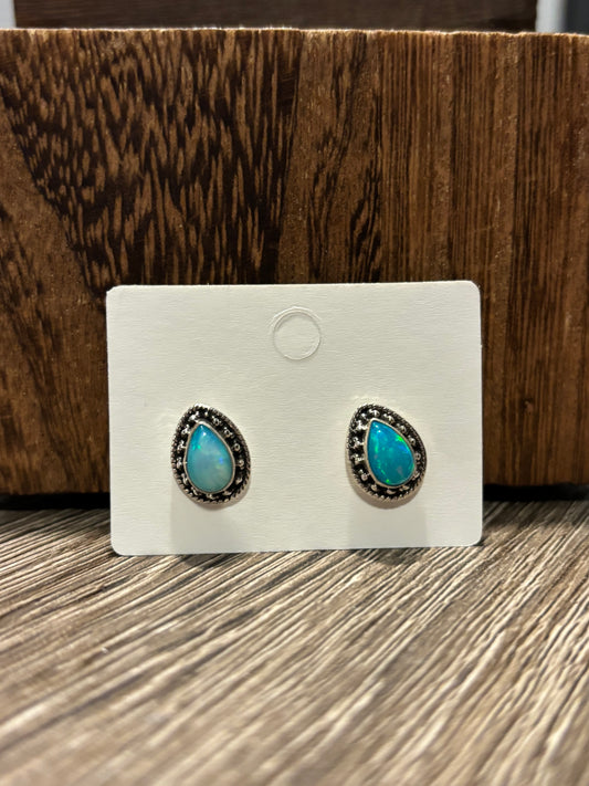 Blue Opal Teardrop Studs