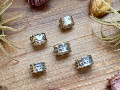 Sterling Silver Hand-Milled Wide Band “Poke the Bear” Stamped Ring – Size 5.5 – Handmade by Artist Jason Ogg